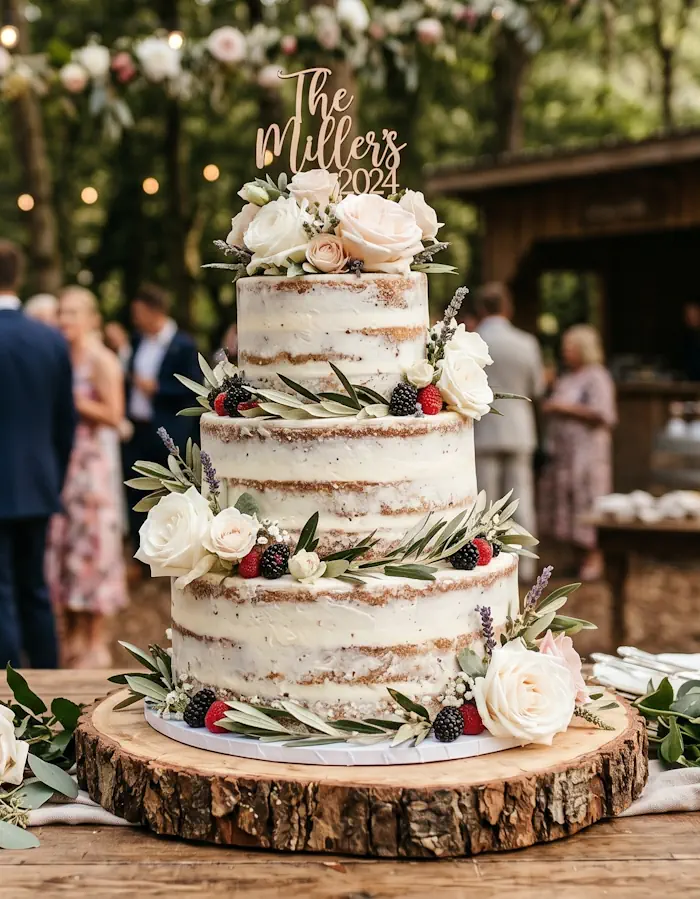 Rustic naked wedding cake